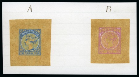 Stamp of Bahamas 1887 Jubilee handpainted 2 1/2d essays for Trinidad and Bahamas, unique