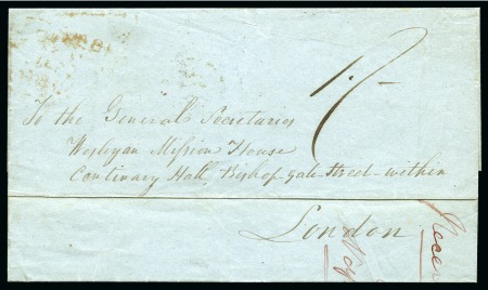 Stamp of Bahamas 1846 Entire from Nassau to the Wesleyan Mission in London, rated 1s, reverse with a "NASSAU / NEW PROVIDENCE" JU 18 1846 cds