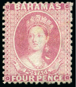 Stamp of Bahamas 1863-77 Wmk CC 4d bright rose perf.12.5 mint showing flaw below earring variety
