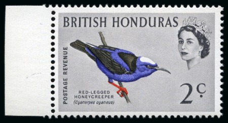 Stamp of British Honduras 1962 2c Red-Legged Honey Creeper bird with TURQUOISE-BLUE OMITTED, mint nh