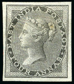 Stamp of India » 1855-1946 De La Rue and later Crown Colony Issues 1856-64 No Watermark 4a black IMPERFORATE unused single with small part og