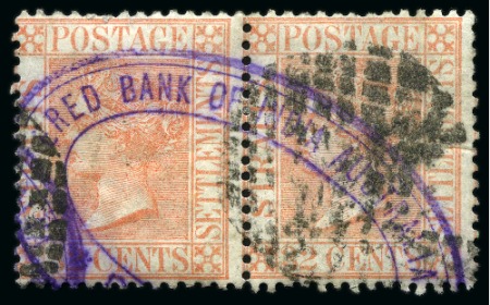 Stamp of Malaysia » Straits Settlements 1867 32c Pale Red with INVERTED WATERMARK in used horizontal pair 