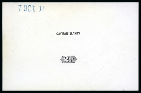 Stamp of Cayman Islands 1902 De La Rue die proof of the country name and 2 1/2d duty plate in black on glazed card