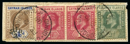 Stamp of Cayman Islands 1908 2 1/2d on 4d provisional used on piece on the FIRST DAY OF ISSUE 