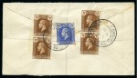 Stamp of Cayman Islands 1931 Envelope sent registered from West Bay to London bearing (on reverse) two pairs of the 1/4d brown and a 2 1/2d blue