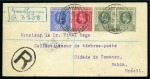 Stamp of Cayman Islands 1915 Envelope sent registered to Brazil with KEVII 1/2d pair, 1d and KGV 2 1/2d cancelled by two very fine strikes of East End type 2 cds