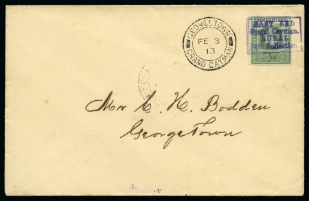 Stamp of Cayman Islands 1913 Envelope to Georgetown bearing 1/2d green tied by "EAST END / Grand Cayman/ RURAL / Post Gollection" hs wth misspelling variety