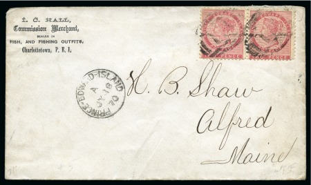 Stamp of Canada » Prince Edward Island 1870 (Jul 18) Envelope from Charlottetown to Maine, USA, from the Shaw correspondence, with 1862-69 2d rose perf.11.5-12 horizontal pair