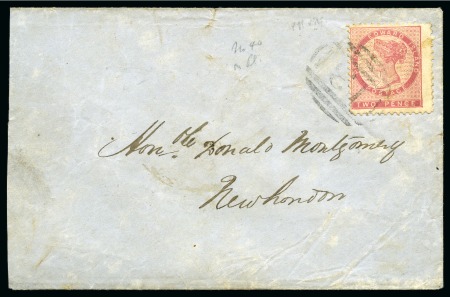Stamp of Canada » Prince Edward Island 1865 (Oct 4) Envelope from Charlottetown to New London franked at internal rate by 1862-69 2d rose compound perf. 11 (at right) and 11.5-12