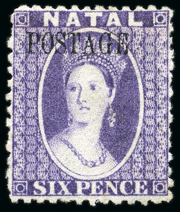 Stamp of South Africa » Natal 1869 POSTAGE type 7a ovpt on 6d violet mint large part og with WATERMARK REVERSED