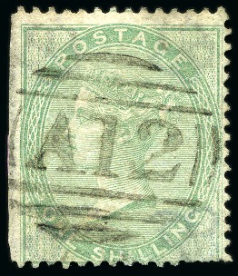 Stamp of St. Kitts-Nevis » St. Christopher 1858-60 Great Britain 1s green with "A12" numeral of Basseterre