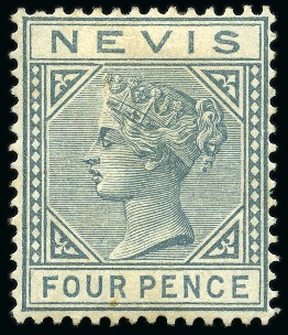 Stamp of St. Kitts-Nevis » Nevis 1882-90 4d Grey mint part og with variety "top left triangle detached"