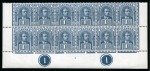 Stamp of Sarawak 1918 1c Slate-Blue & Slate prepared for use but not issued in mint nh block of 12 from the bottom two rows of the sheet with plate number "1"