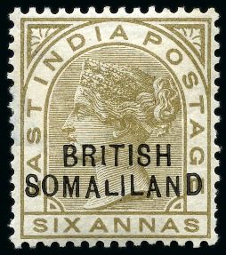 Stamp of Somaliland Protectorate 1903 QV 6a olive-bistre type 1 ovpt at bottom mint part og with variety "BR1TISH" 