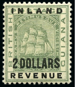 Stamp of British Guiana 1888-89 INLAND REVENUE $2 green mint large part og