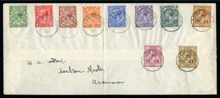 Stamp of Ascension 1922 Long envelope locally addressed franked by Great Britain 1912-22 short set of 9 to 6d plus 1s the 2d DIE II