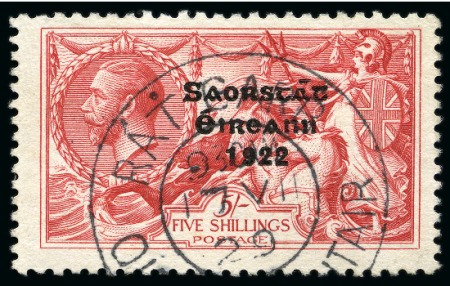Stamp of Ireland » 1927-28 Wide Date Overprints (T72-T74) 1925-28 5s Rose-Carmine wide ovpt showing variety "flat accent on a" 