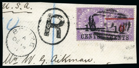 Stamp of British Honduras BRITISH HONDURAS SG43a 6 on 10c on 4d mauve surcharge in red error 6 INVERTED