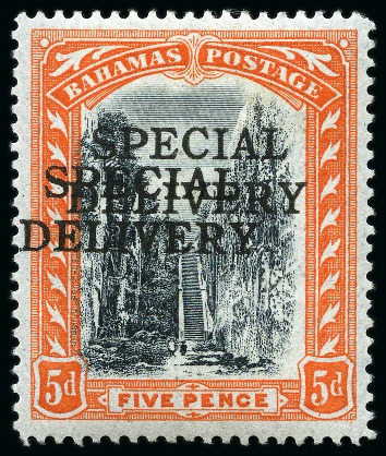 Stamp of Bahamas SPECIAL DELIVERY: 1916 5d black and orange type S1 overprint, mint og with error DOUBLE OVERPRINT