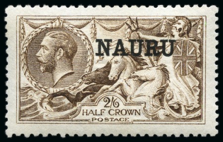 Stamp of Nauru 1916-23 De La Rue Seahorses 2s 6d (deep) sepia-brown mint showing overprint treble two albino