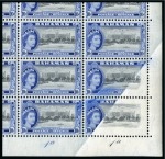 Stamp of Bahamas 1954-63 10d Black & ultramarine complete sheet of 60 showing PARTIALLY MISSING BLUE in corner