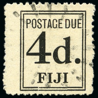 Stamp of Fiji Postage Dues: 1917 (Jan 1) 4d black used with very light sunburst cancel