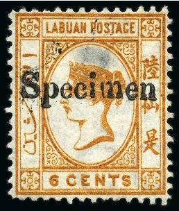 Stamp of Labuan 1880-82 Wmk CC 6c Orange-Brown and 10c Brown with local "Specimen" handstamps