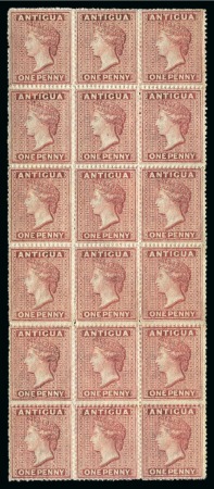 Stamp of Antigua & Barbuda 1863-67 Wmk Small Star (upright) 1d dull rose rough perf 14 to 16 in mint block of 18