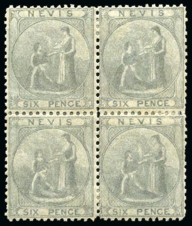 Stamp of St. Kitts-Nevis » Nevis 1862 6d Grey-Lilac on greyish paper, perf.13, mint large part og block of four