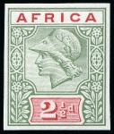Stamp of British Empire General Collections and Lots » British Empire Essays 1902ca. De La Rue "Minerva head" imperforate printers samples with "AFRICA / 2 1/2d" duty plate set of eight mint nh