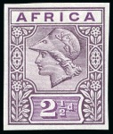 Stamp of British Empire General Collections and Lots » British Empire Essays 1902ca. De La Rue "Minerva head" imperforate printers samples with "AFRICA / 2 1/2d" duty plate set of eight mint nh