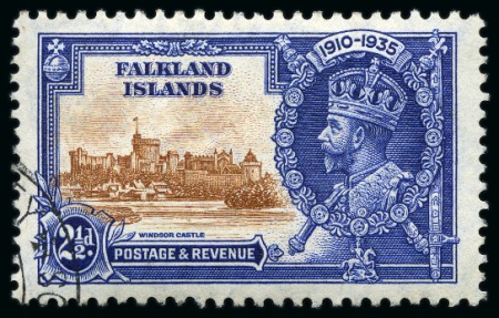 Stamp of Falkland Islands 1935 Silver Jubilee 2 1/2d showing "double flagstaff" variety, used