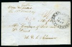 Stamp of Mauritius » Pre-Stamp & Stampless Postal History 1855 (12.4) Folded letter sheet incoming from Calcutta franked on reverse by India 1854 2a green strip of four