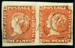 Stamp of Mauritius » 1848-59 Post Paid Issue » Early Impressions (SG 6-9) 1848-59 Post Paid 1d vermilion, early impression, position 5-6, used pair
