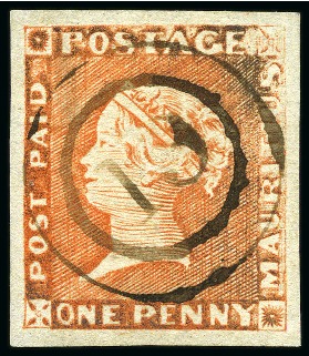 Stamp of Mauritius » 1848-59 Post Paid Issue » Early Impressions (SG 6-9) 1848-59 Post Paid 1d vermilion, early impression, position 3, used