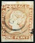 Stamp of Mauritius » 1848-59 Post Paid Issue » Worn Impressions (SG 16-22) COMPLETE PLATE RECONSTRUCTION: 1848-59 Post Paid 1d red, worn impression, plate reconstruction