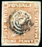 Stamp of Mauritius » 1848-59 Post Paid Issue » Worn Impressions (SG 16-22) COMPLETE PLATE RECONSTRUCTION: 1848-59 Post Paid 1d red, worn impression, plate reconstruction