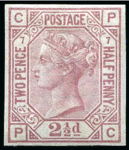 Stamp of Great Britain » 1855-1900 Surface Printed » 1873-80 Large Coloured Corner Letters 1873-80 2 1/2d Rosy Mauve pl.7 imperforate imprimatur