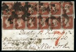 Stamp of Great Britain » 1841 1d Red 1847 (May 2) Entire from Belfast, Ireland, to the USA with 1845 1d red pl.62 FG/GL block of 12