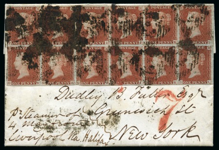 Stamp of Great Britain » 1841 1d Red 1847 (May 2) Entire from Belfast, Ireland, to the USA with 1845 1d red pl.62 FG/GL block of 12