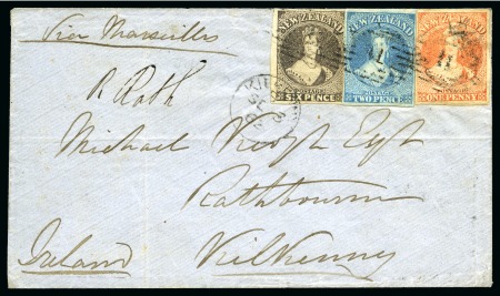 Stamp of New Zealand 1862 (Jun) Envelope from Port Ahuriri to Ireland with 1857-63 1d dull orange, 2d blue and 6d brown, each no wmk and imperf.