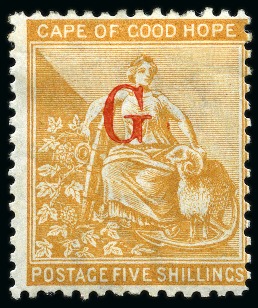 Stamp of South Africa » Griqualand West 1877-78 5s Yellow-Orange with type 5 overprint, mint hr