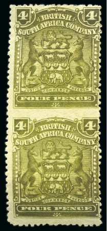 Stamp of Rhodesia 1898-1908 Coat of Arms 4d olive, IMPERF BETWEEN VERTICAL