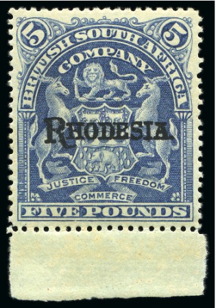 Stamp of Rhodesia 1909-12 Rhodesia ovpt £5 deep blue on bluish paper,