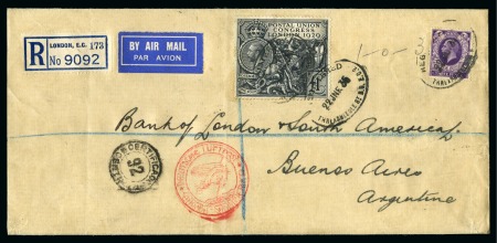 Stamp of Great Britain » King George V » 1924-36 Issues 1935 (Jun 22) Long envelope sent by registered airmail to Argentina with 1929 PUC £1