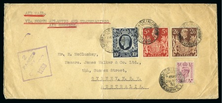 Stamp of Great Britain » King George VI 1941 (Nov 28) Long envelope from Woking to Australia with 1939-48 High Values 2s6d, 5s and 10s dark blue