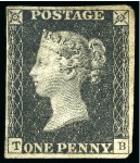 Stamp of Great Britain » 1840 1d Black and 1d Red plates 1a to 11 1840 1s Black pl.7 TB with fine to good margins, cleaned cancel and pressed so appears unused, plus fine 1841 2d blue pair used