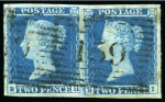 Stamp of Great Britain » 1840 1d Black and 1d Red plates 1a to 11 1840 1s Black pl.7 TB with fine to good margins, cleaned cancel and pressed so appears unused, plus fine 1841 2d blue pair used