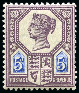 Stamp of Great Britain » 1855-1900 Surface Printed » 1887-1900 Jubilee Issue & 1891 £1 Green 1887-1900 Jubilee issue 5d dull purple and blue DIE I mint nh