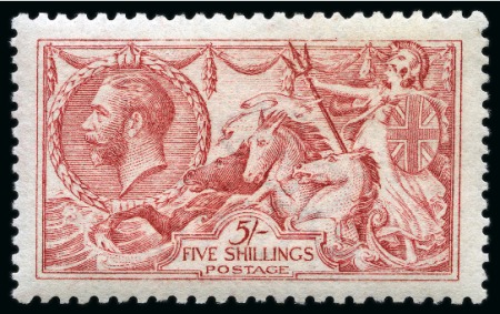 Stamp of Great Britain » King George V » 1913-19 Seahorse Issues 1915 De La Rue Seahorses 5s pale carmine (worn plate) mint nh
